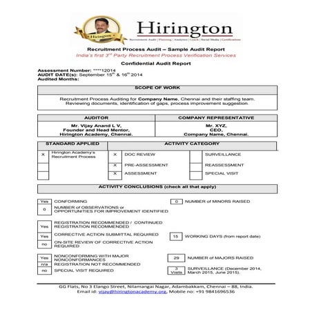 Recruitment Process Audit - Sample audit report