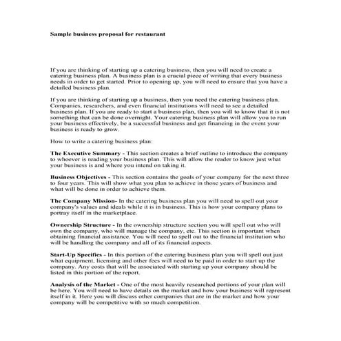 Sample business proposal for restaurant