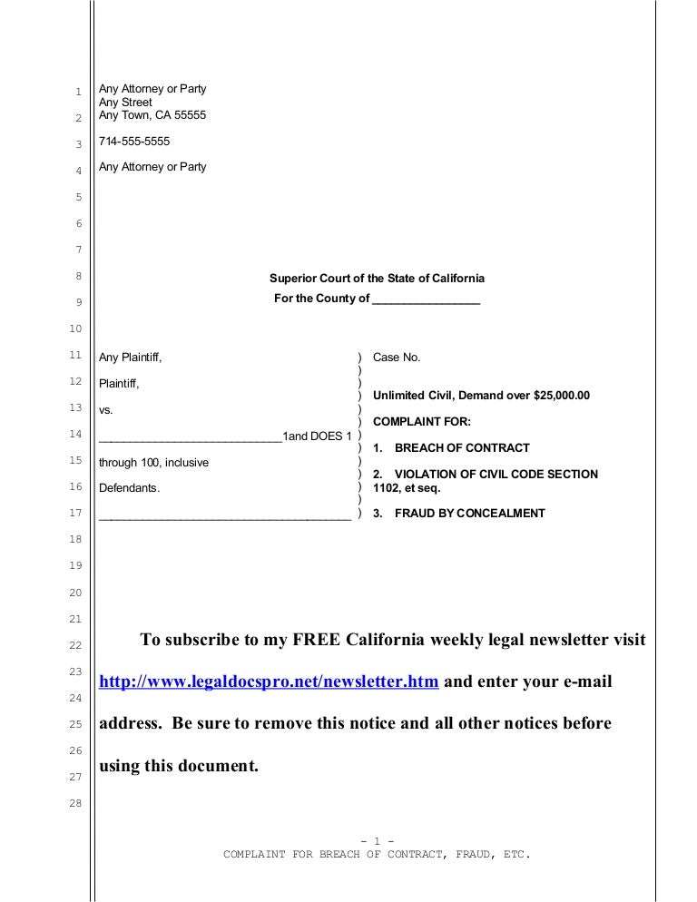Sample california complaint for real estate fraud against seller, bro…