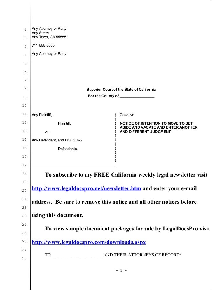 Sample California motion to vacate judgment and enter different judgm…