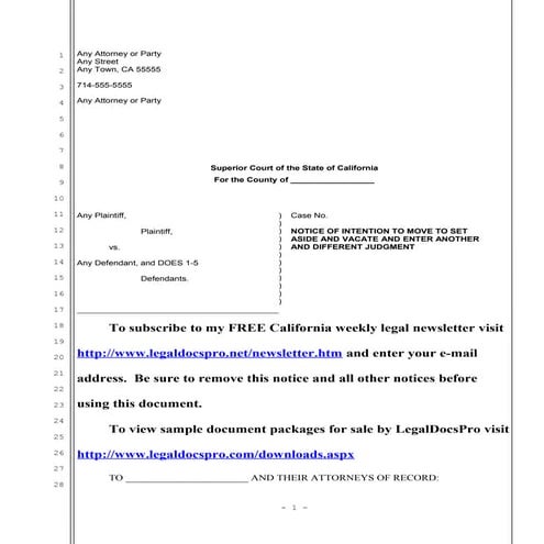Sample California motion to vacate judgment and enter different judgment unde...