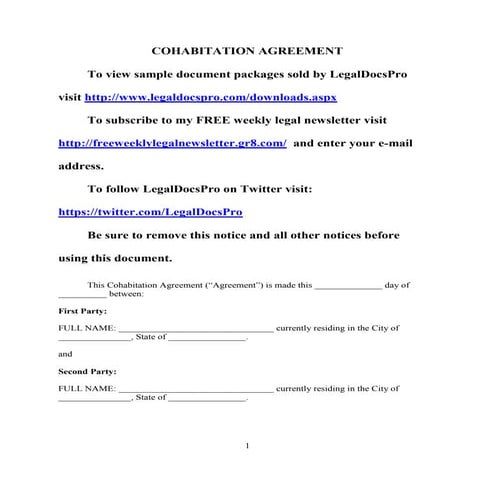 Sample cohabitation agreement