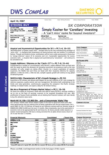 Apr 2007_SK Corp Earnings Forecast for FY 2007