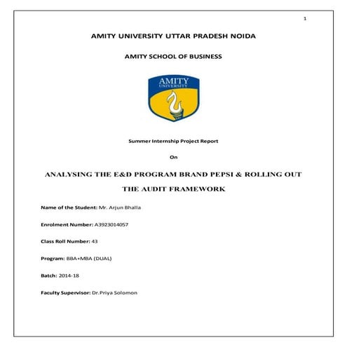 ANALYSING THE E&D PROGRAM BRAND PEPSI & ROLLING OUT THE AUDIT FRAMEWORK