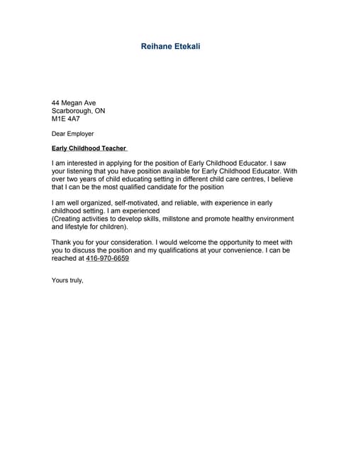 cover letter examples for day care worker