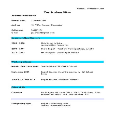 Sample cv | PDF