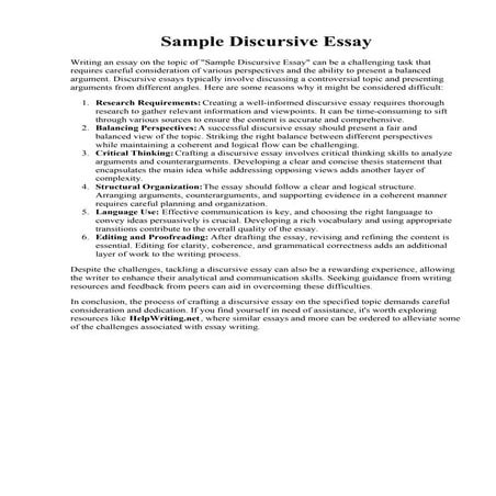 Sample Discursive Essay. Essay websites: Sample discursive essay