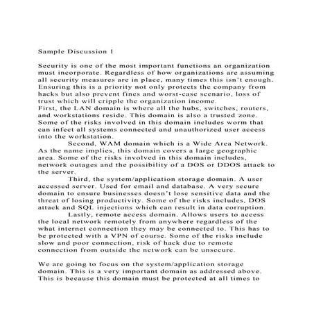 Sample Discussion 1Security is one of the most important fun.docx