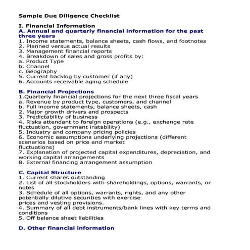 Sample due diligence checklist