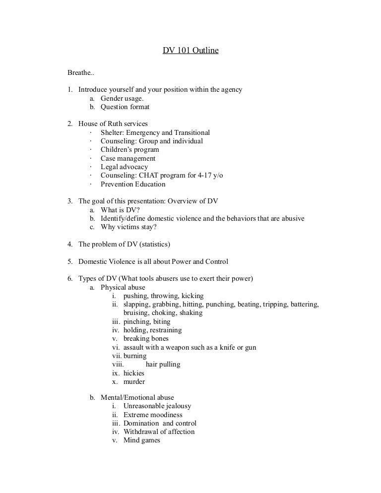 sample dv 101 outline draft essay example