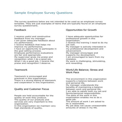 Sample employee survey questions | DOCX