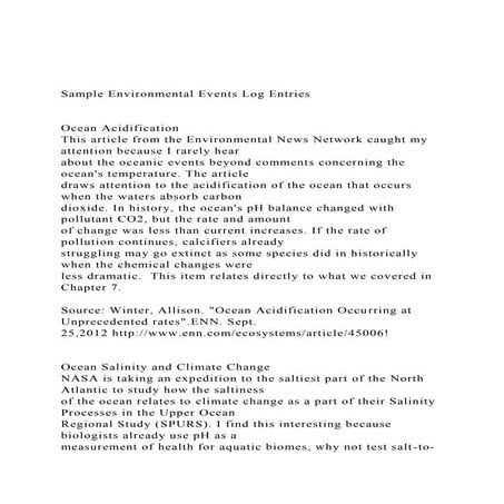 Sample Environmental Events Log Entries Ocean Acidific.docx