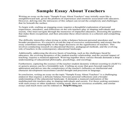 Sample Essay About Teachers. teacher essay  Teachers  Classroom