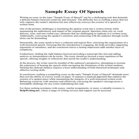 Sample Essay Of Speech