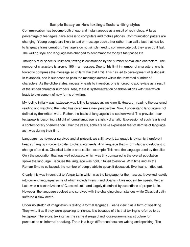 Sample essay on how texting affects writing styles