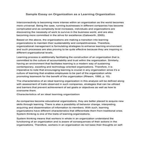 Sample essay on organization as a learning organization