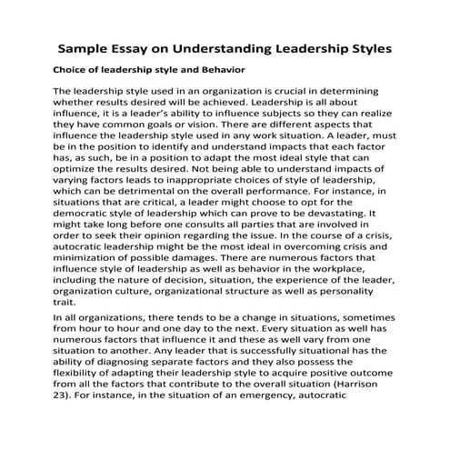 Sample essay on understanding leadership styles