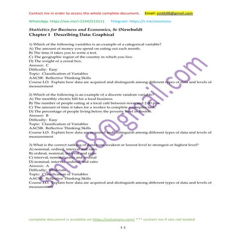 Test Bank Statistics for Business and Economics 8th edition by Carlson ...