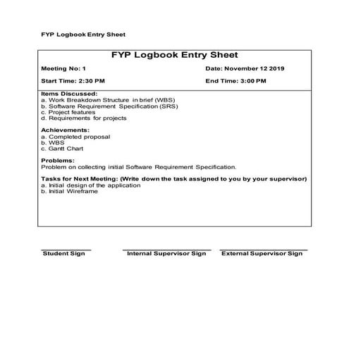 [Sample] fyp logbook entry sheet (1) | PDF