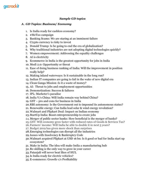 some potential GD PI topics for 2024, categorized into different ...