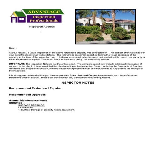 Sample Inspector Notes