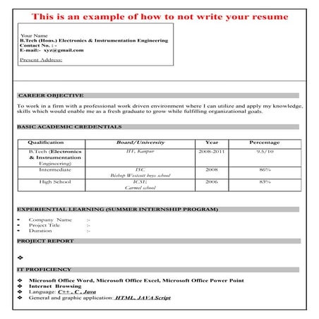 Sample it resume format