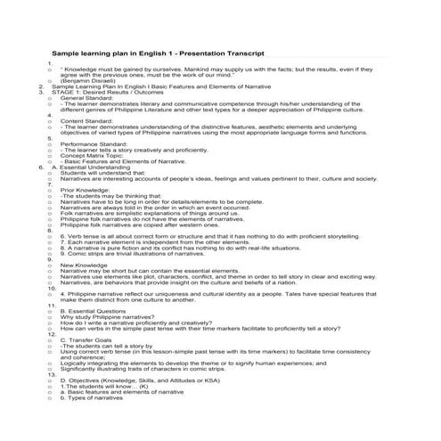 Sample learning plan in english -slide