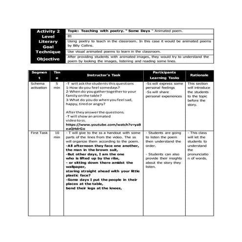 Sample Lesson Plan Animated Poem