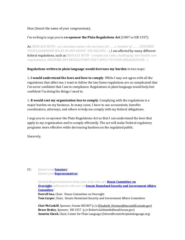 sample letter for business owners and organizational leaders asking y letter to congressman template