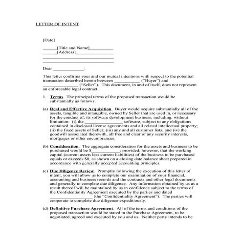 Sample letter of intent