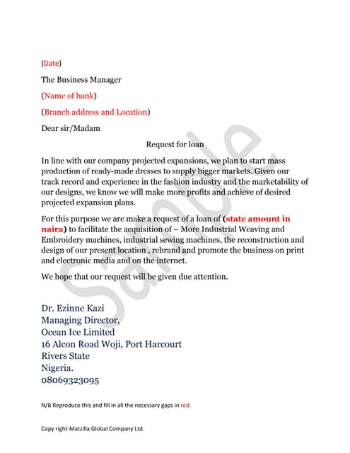 application loan letter
