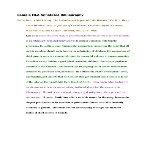 Sample MLA Annotated Bibliography 