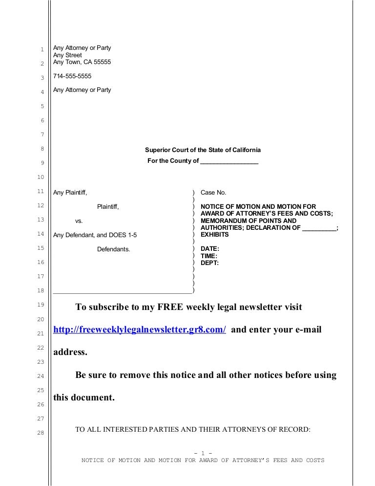 Sample Motion For Attorney Fees In California