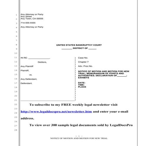 Sample motion for new trial in united states bankruptcy court