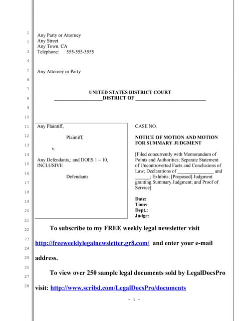 Sample California motion to vacate default judgment under ccp section ...