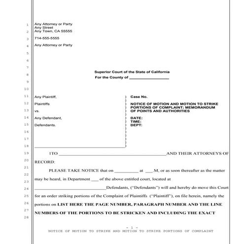 Sample motion to strike punitive damages in california | DOC
