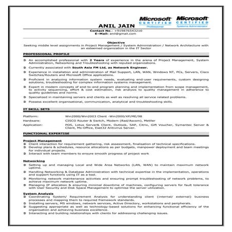 Sample network engineer resume