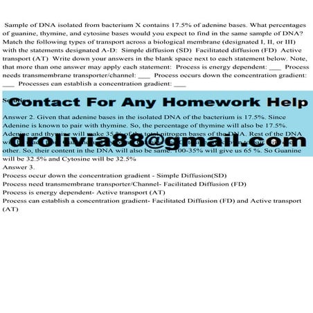 Sample of DNA isolated from bacterium X contains 17.5 of adenine.pdf