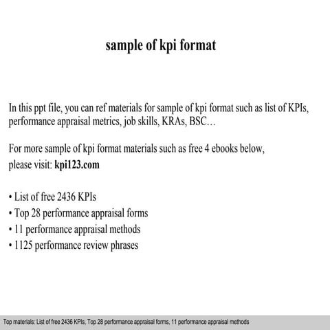 Sample of kpi format