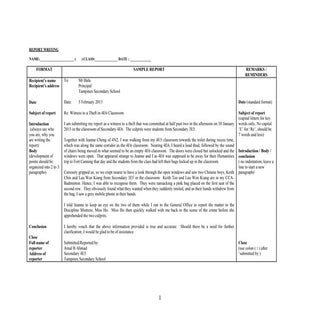 Sample of report of theft