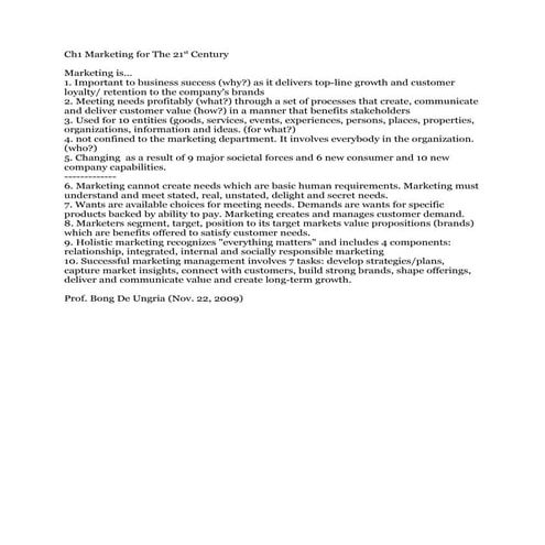 Template and Sample in Word Format For Top Ten Ch1 Marketing For The 21st Century