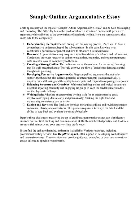 Sample Outline Argumentative Essay pdf Sample Outline Argumentative Essay pdf