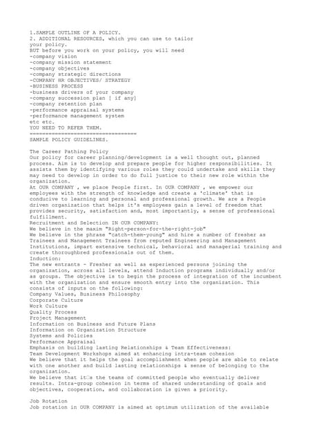 Sample outline of a companies hr policy