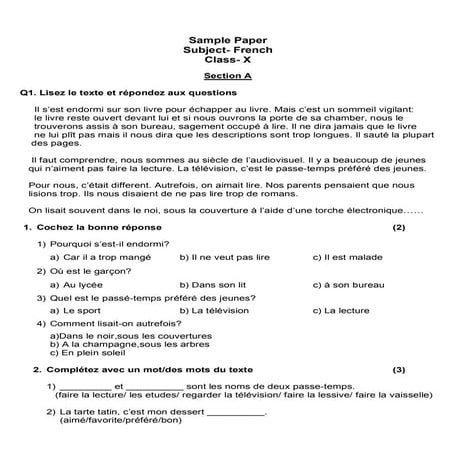 Sample paper French X