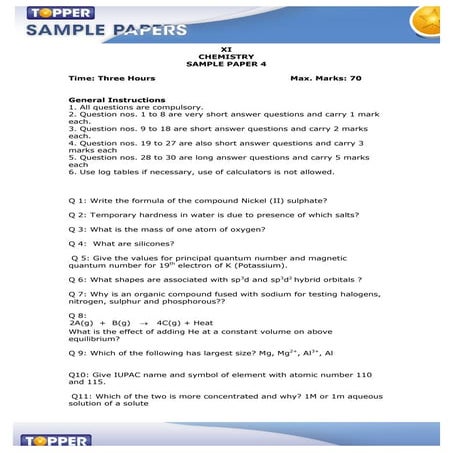 Sample paper 3 Class xi chem 
