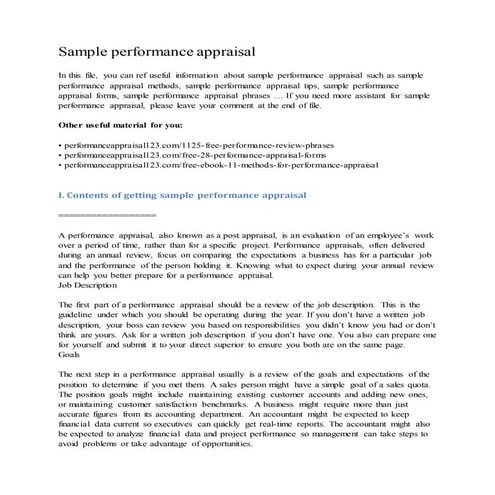 Sample performance appraisal
