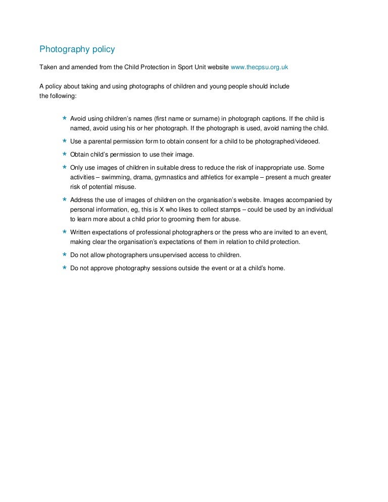 sample photography policy