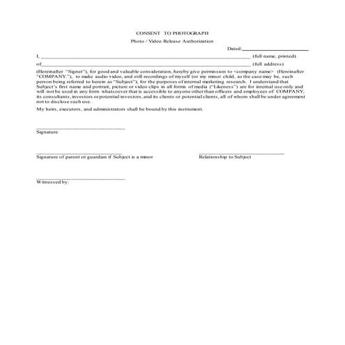 Sample photo video release form for internal use