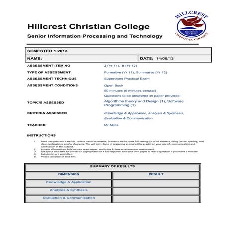 Sample prac exam2013