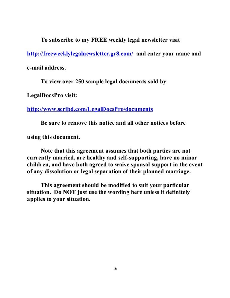 Sample Premarital prenuptial Agreement For California